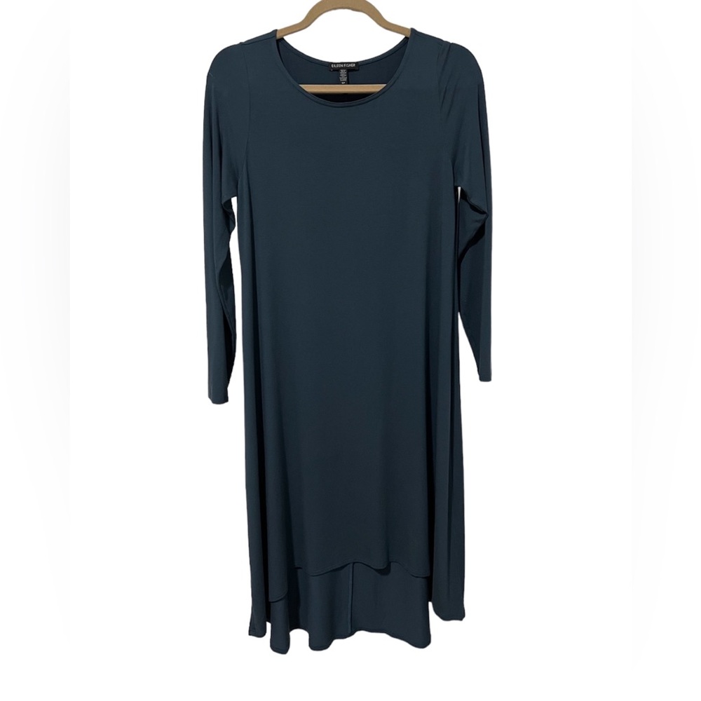 Eileen Fisher Blue 3/4 Sleeve Jersey Swing Crewneck Dress (Size S)